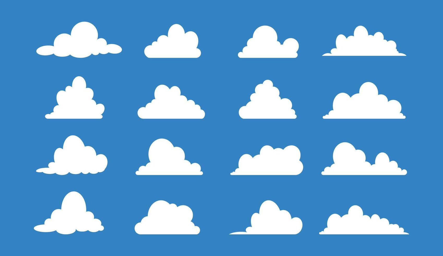 Set of clouds in flat style. Illustration. Retro elements and shapes. Clouds, sky, air, heaven. Children and kids. Fluffy stickers. Isolated. Icons. Speech bubbles. Template for design vector