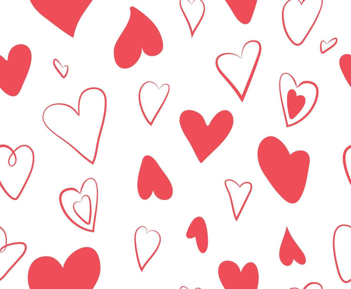 Set scribble hearts in doodle style. Seamless pattern. Isolated. Hand drawn. Elements and figures. Decoration. Holiday, wedding, birthday. Icons. February 14. Collection. Silhouette. Flat style. vector
