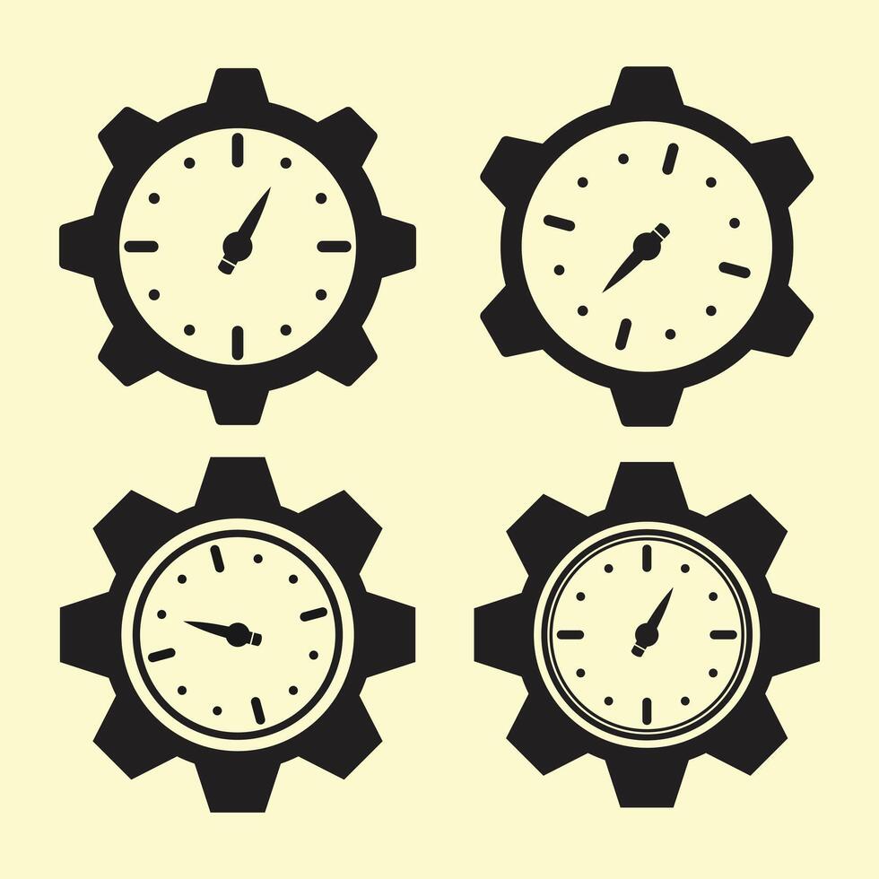 four clocks on gears in different positions vector