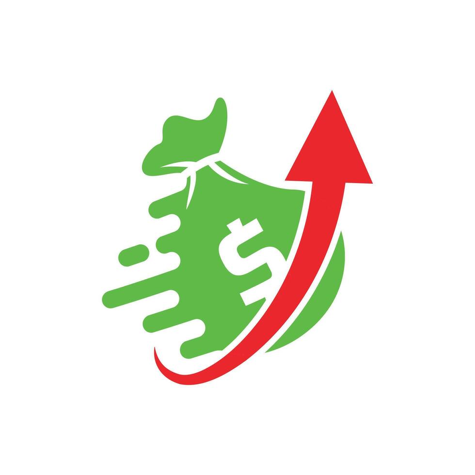 A green arrow and dollar sign on a white background vector