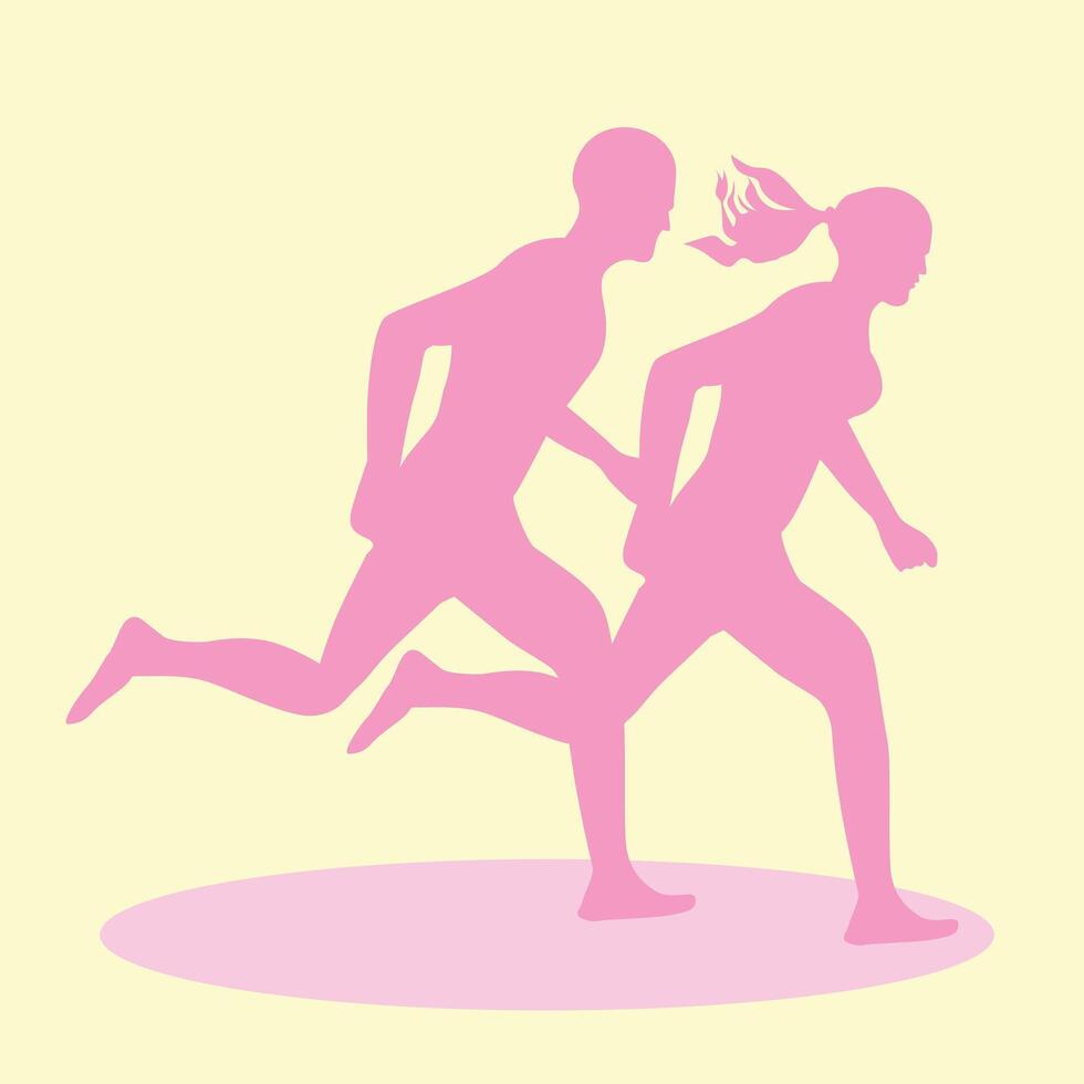 a man and woman running together in silhouette vector