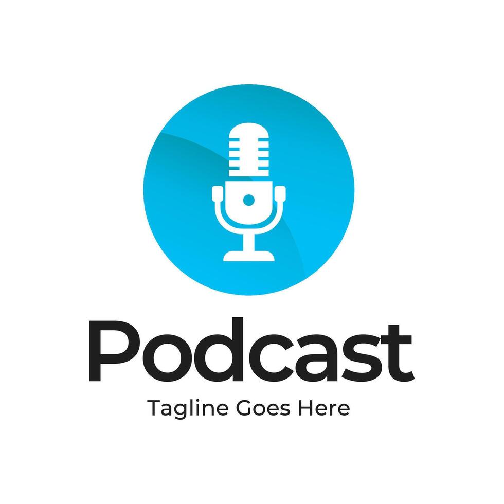 A microphone logo with the word podcast vector
