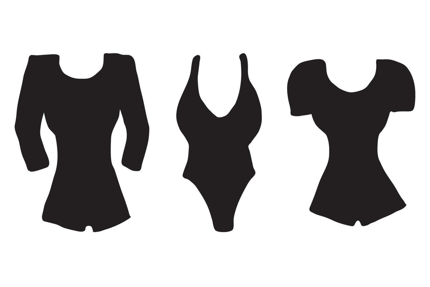 Woman bodysuits. Collection of simple doodle silhouettes. Technical fashion illustration. Front, black color. Isolated elements vector