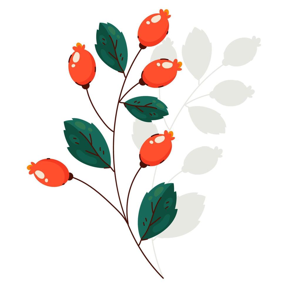 Winter branch with leaves. Christmas decoration for wreaths. Hand drawn flower in flat modern style. vector