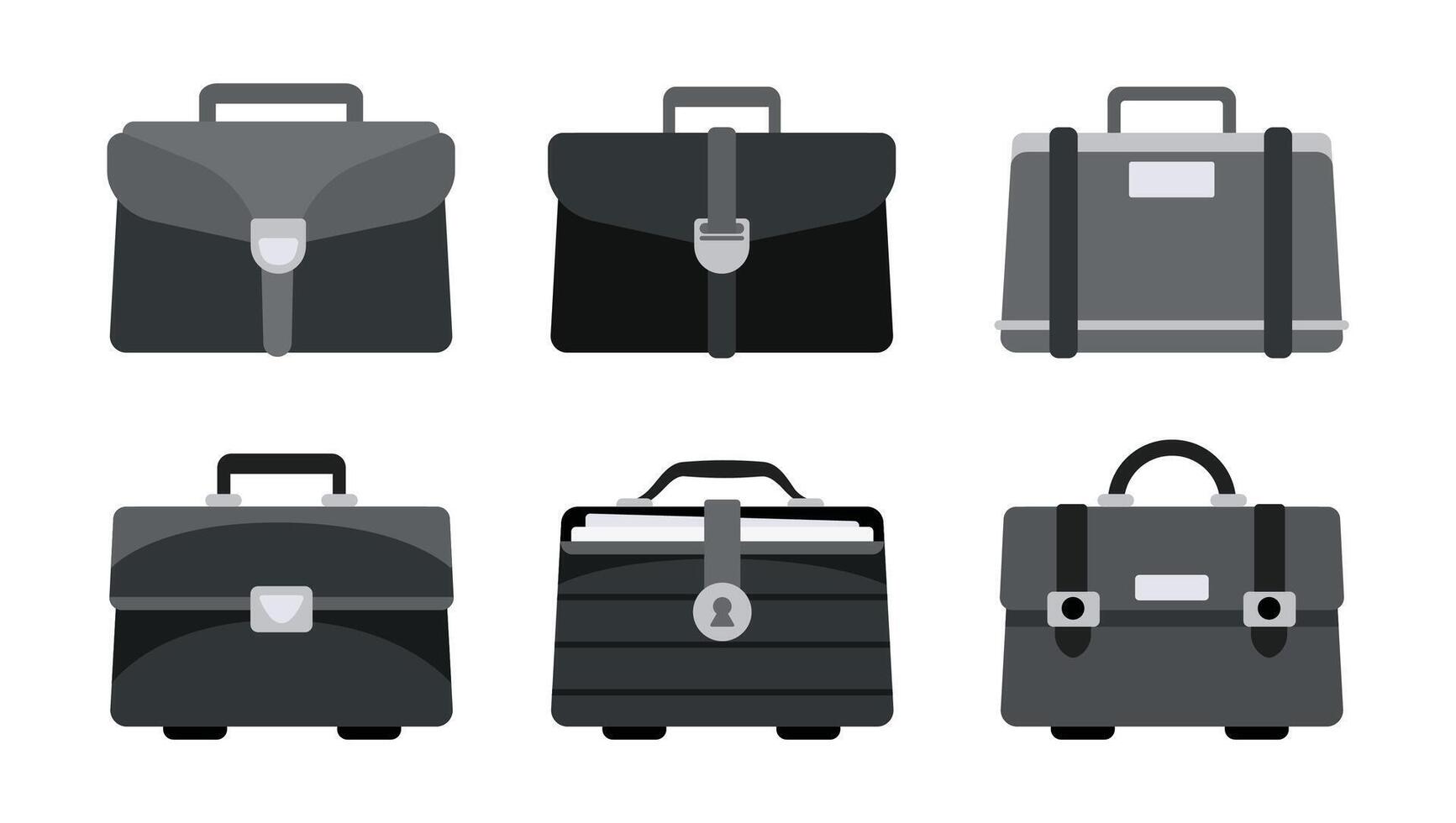 Six black briefcases showing different styles and designs vector