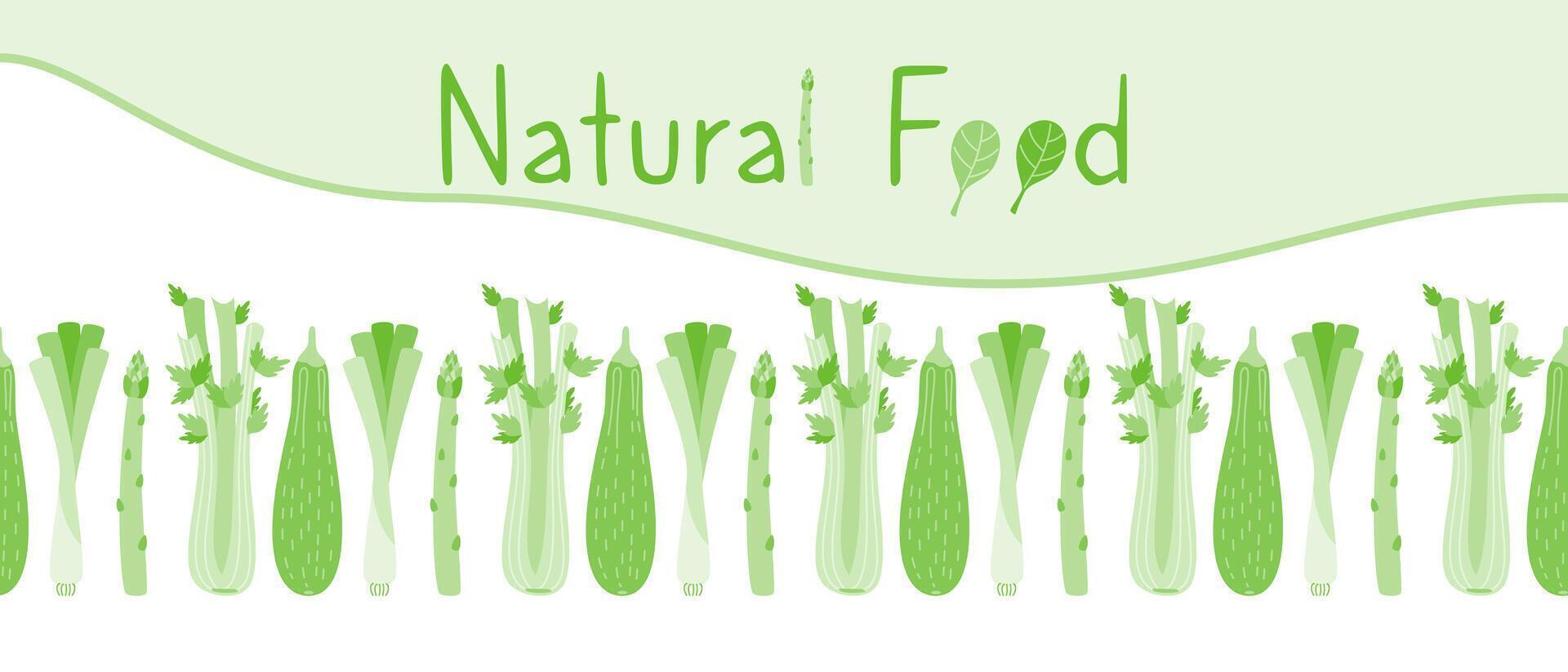 Banner of organic, fresh, natural, green vegetables. The concept of proper nutrition. Illustration for eco-shop, market design. vector