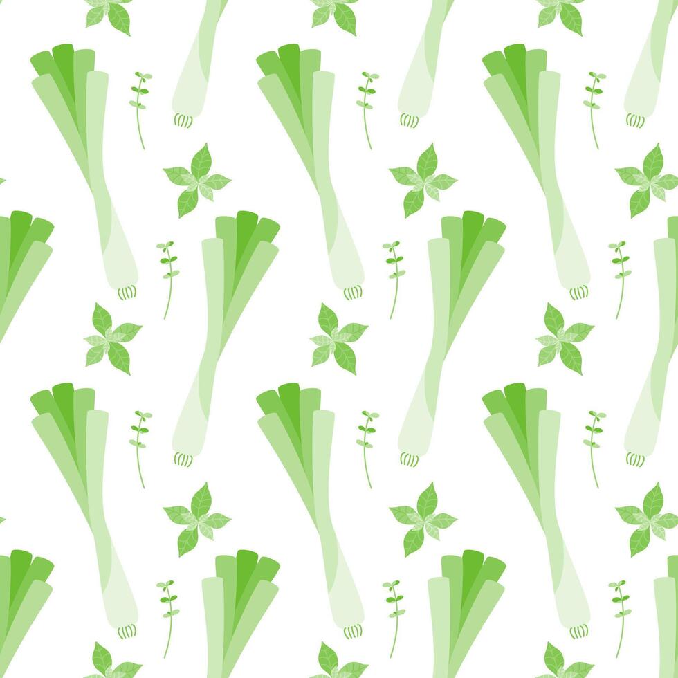 Seamless pattern of fresh green vegetables and herbs. The concept of proper nutrition. Illustration for textiles, wrapping paper, web site design for online stores. vector
