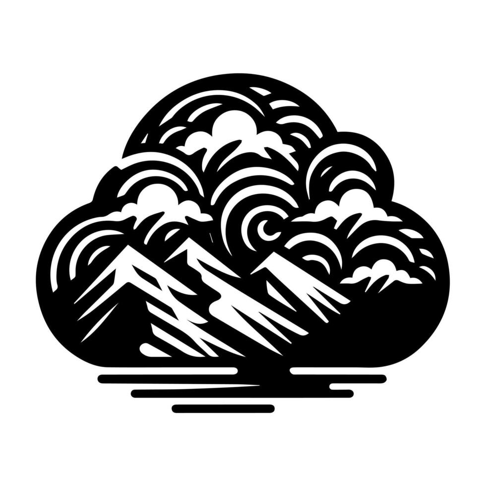 A black and white illustration of a mountain cloud vector