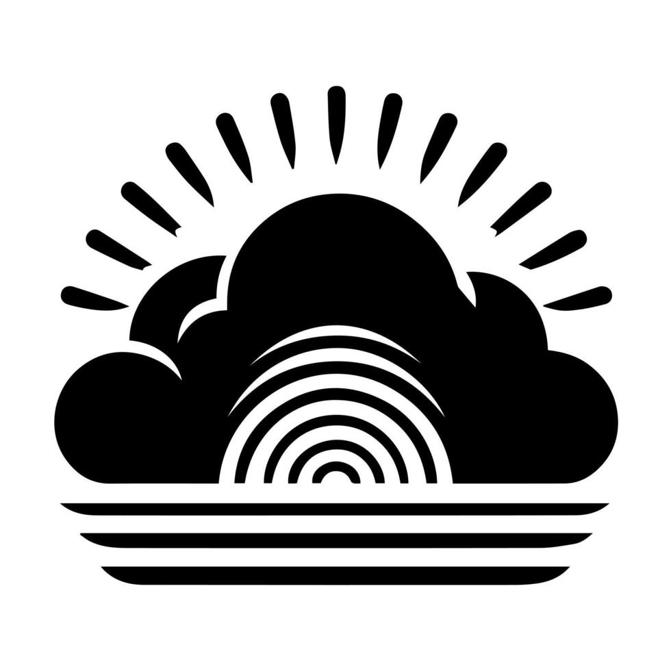 A black and white logo of a cloud and sun vector