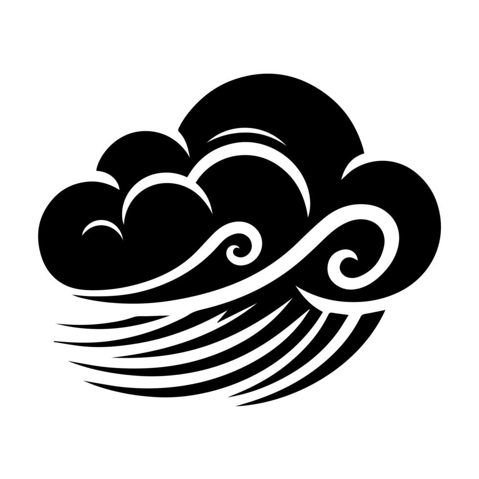 A black and white logo of a cloud with waves vector