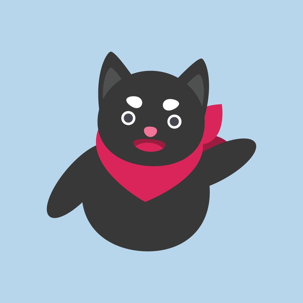 greeting cute black cat character in flat design. vector