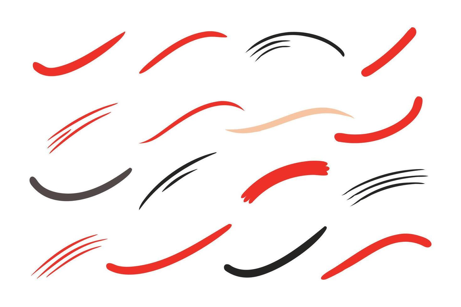 Red brush stroke underline hand drawn Marker pen highlight stroke. swoosh brush underline set for accent, marker emphasis element. flat illustration white background. vector