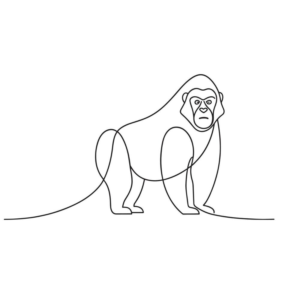 Gorilla Animal continuous line art flat illustration on white background vector