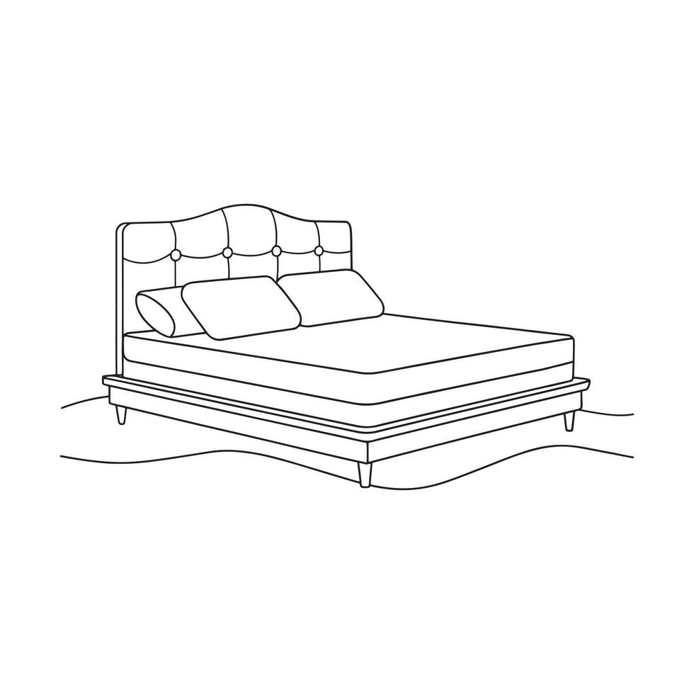 Mattress Bedroom Furniture isolated continuous line art flat illustration on white background. vector