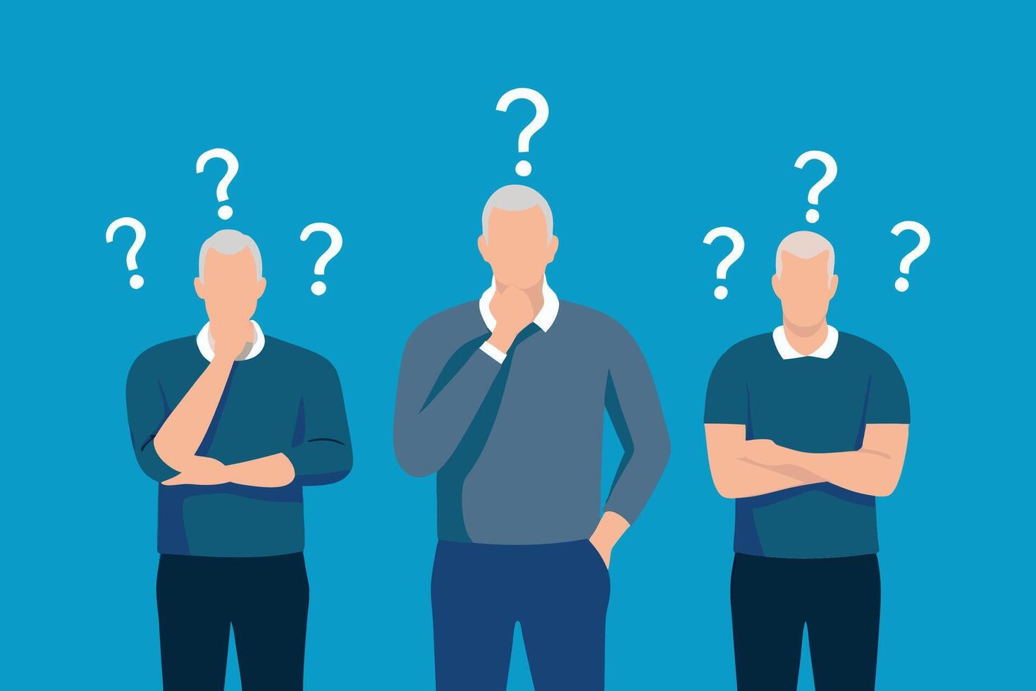 Middle age man with doubts isolated flat illustration. vector