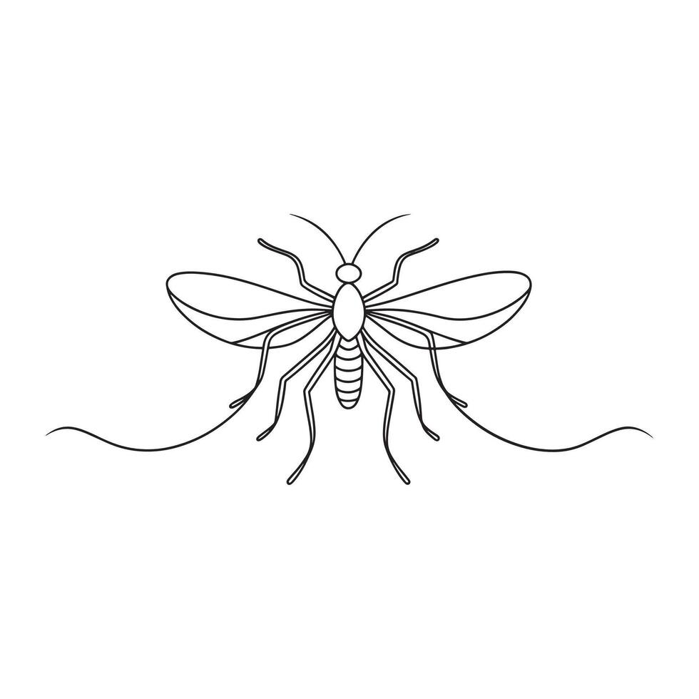 Mosquito continuous line art flat illustration on white background. vector