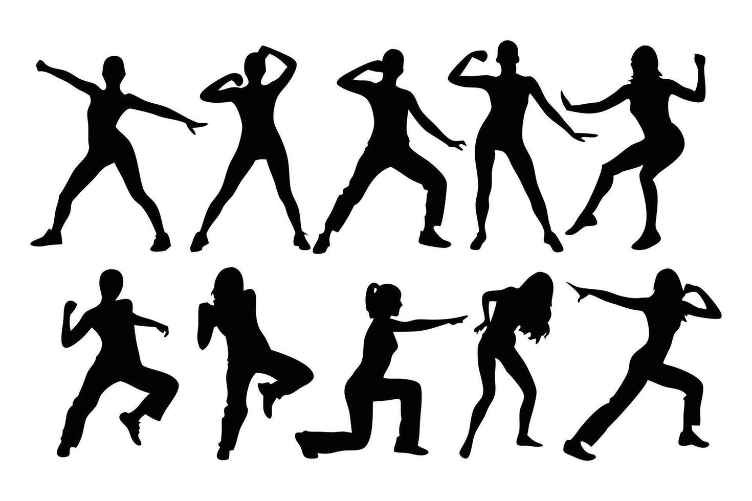 Zumba dance stunning silhouettes set isolated flat illustration on white background vector