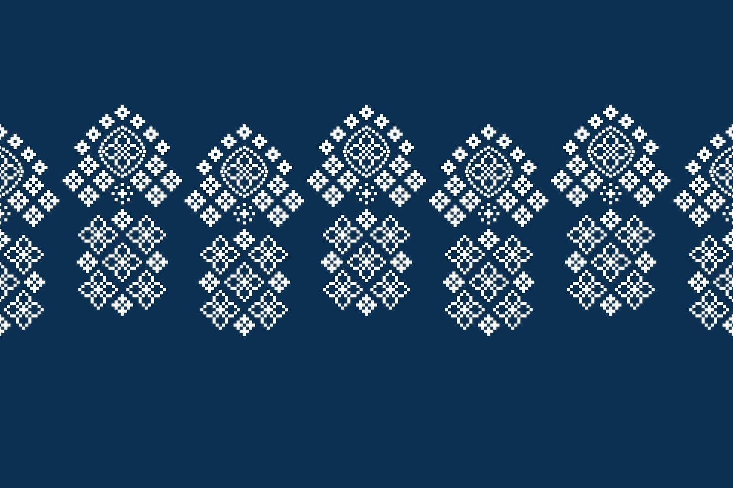 Pixel art pattern motif fabric pattern design motif decor blue color background. vector