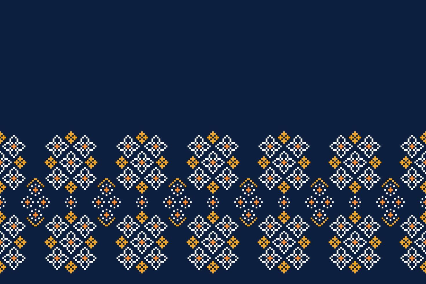 Blue color motif fabric pattern with pixel design motif pattern decor. vector