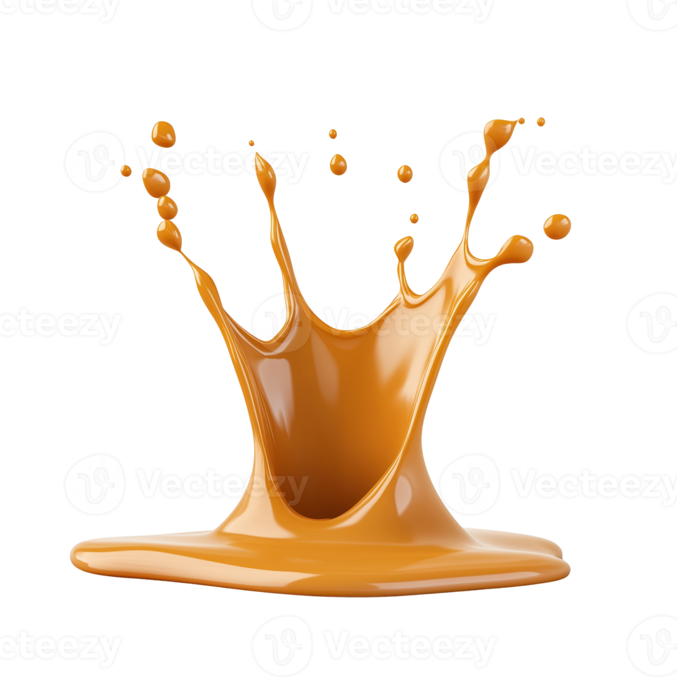 Delicious caramel splash isolated on transparent background, perfect for desserts or beverage presentations. png