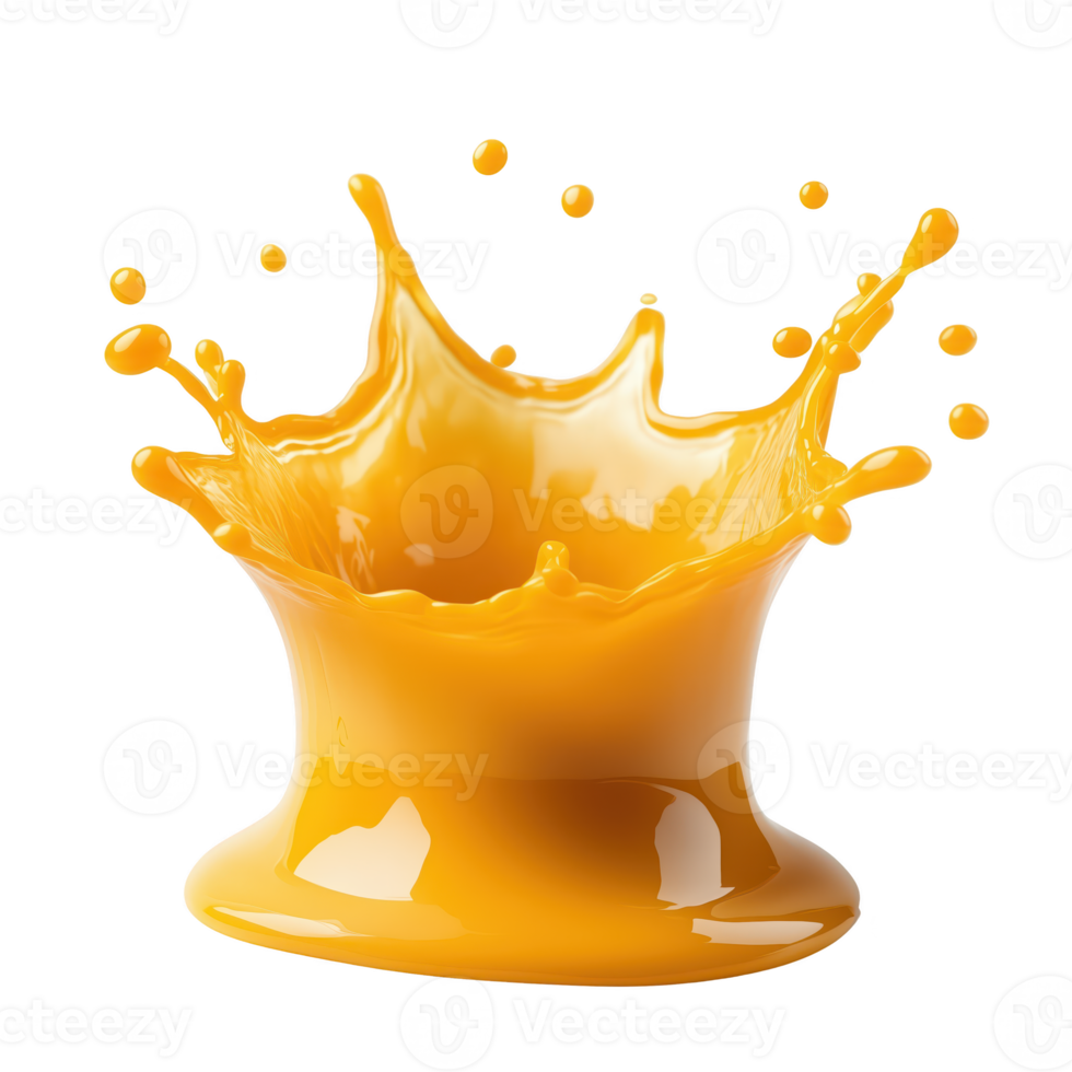 Bright yellow liquid splash isolated on transparent background, perfect for culinary and beverage themes. png