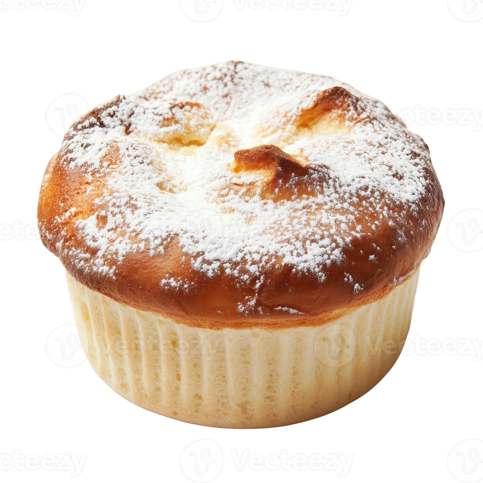 Delicious cupcake with powdered sugar on top, isolated on transparent background. png