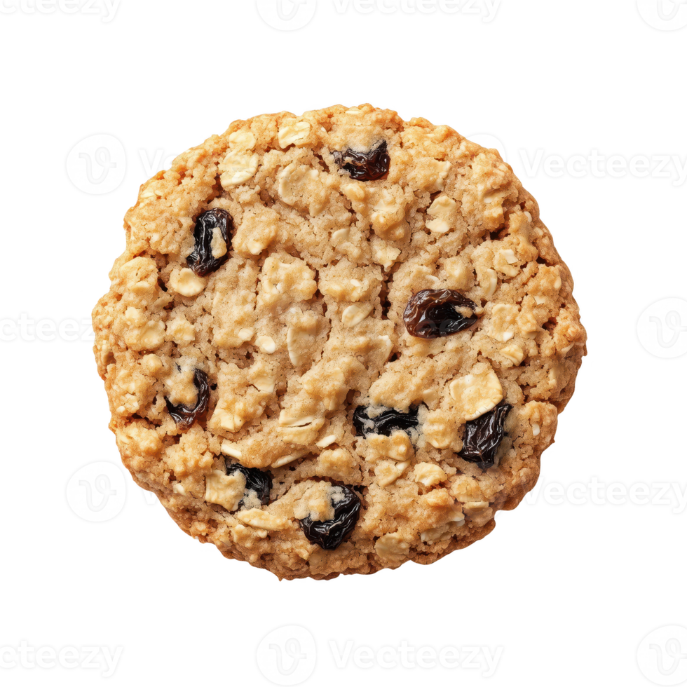 Delicious oatmeal cookie with raisins isolated on transparent background. png