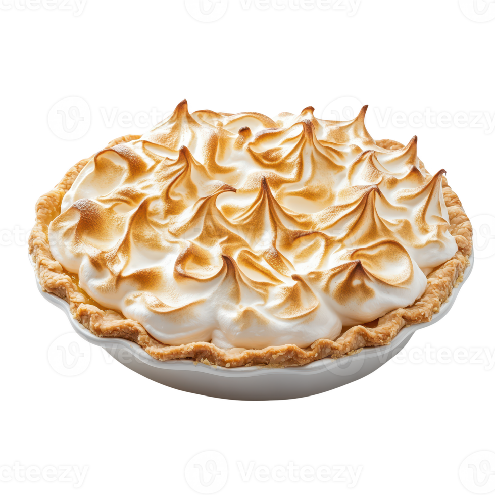 Delicious meringue pie on a white isolated on transparent background, perfect for desserts and culinary presentations. png