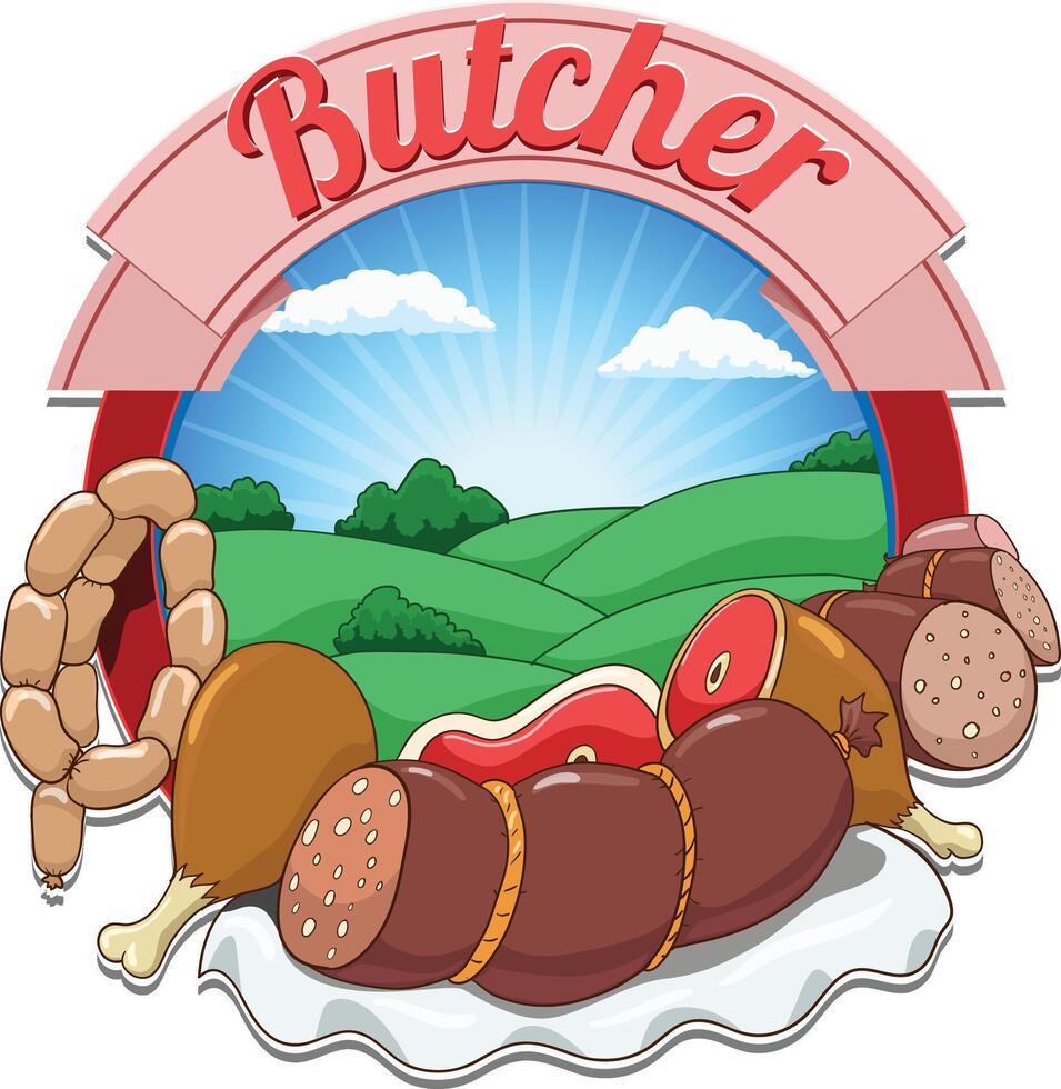 illustration with meat and butcher vector