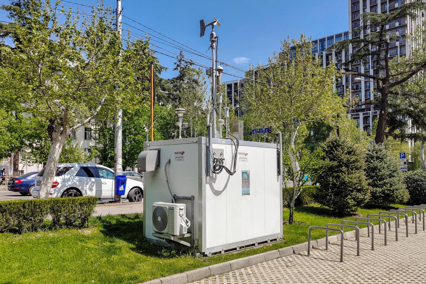 Georgia, Tbilisi, April 20, 2024 - Side view of air quality monitoring station in Saburtalo district photo