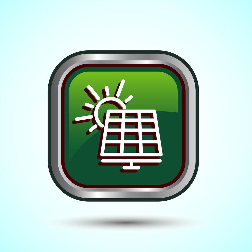 Solar Panel Icon Design Illustration, Solar Panel Power Station sign, Green Color Square Button Design vector