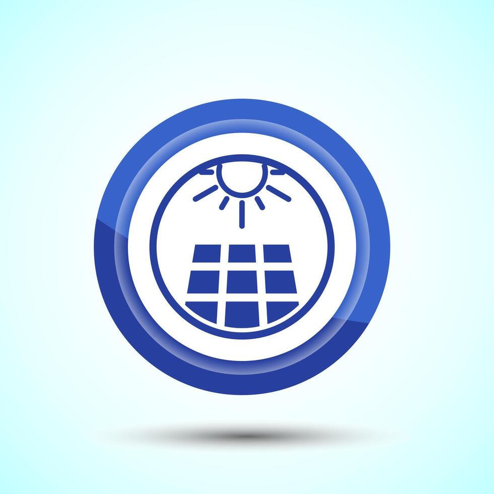 Solar Panel Icon Design Illustration, Solar Panel Power Station sign, Blue Color Button Design vector