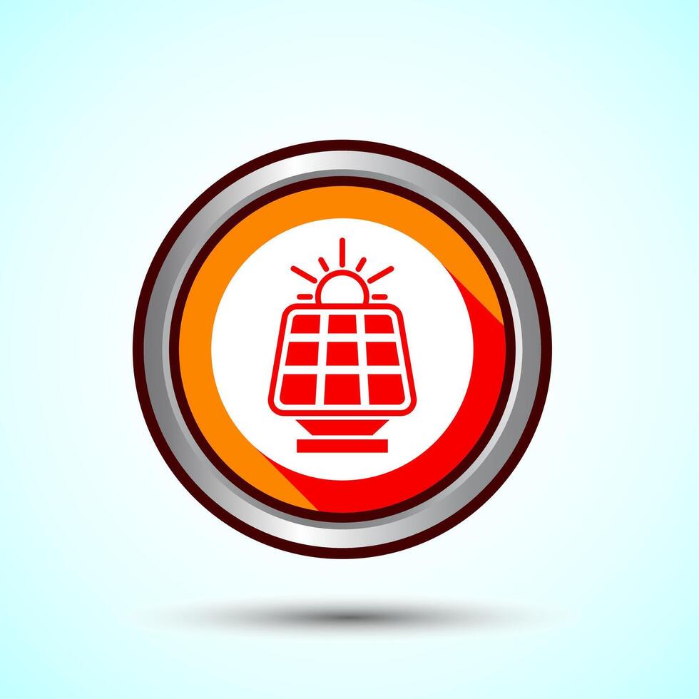 Solar Panel Icon Design Illustration, Solar Panel Power Station sign, Orange Shadow Button Design vector