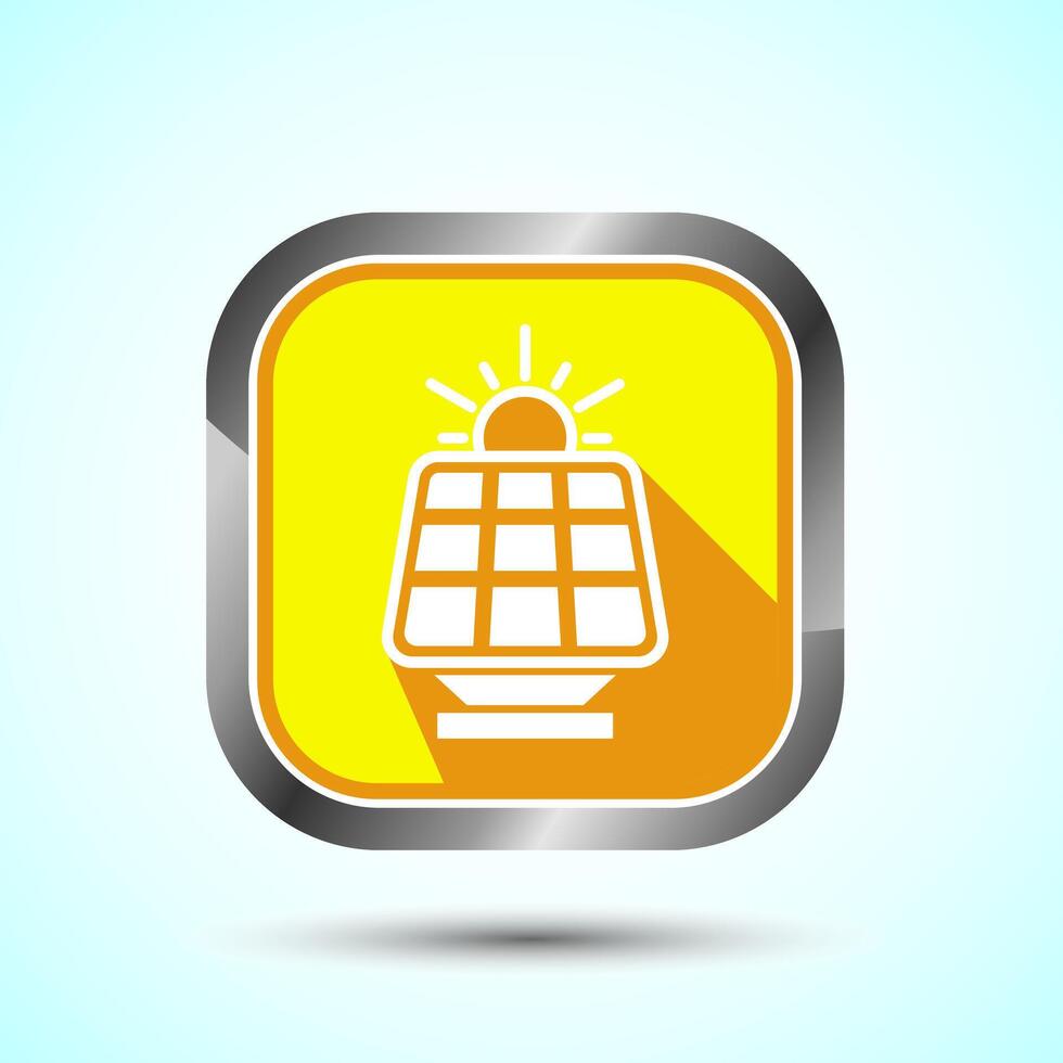 Solar Panel Icon Design Illustration, Solar Panel Power Station sign, Yellow Shadow Button Design vector