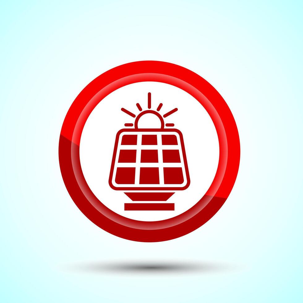Solar Panel Icon Design Illustration, Solar Panel Power Station sign, Red Color Button Design vector
