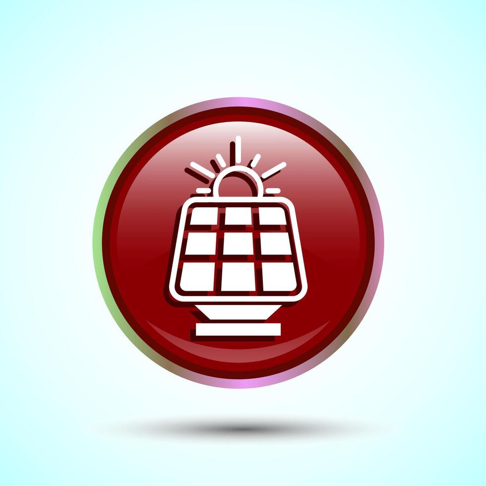 Solar Panel Icon Design Illustration, Solar Panel Power Station sign, Red Color Round Button Design vector