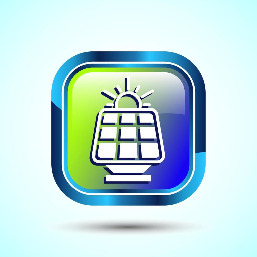 Solar Panel Icon Design Illustration, Solar Panel Power Station sign, Glossy Square Button Design vector