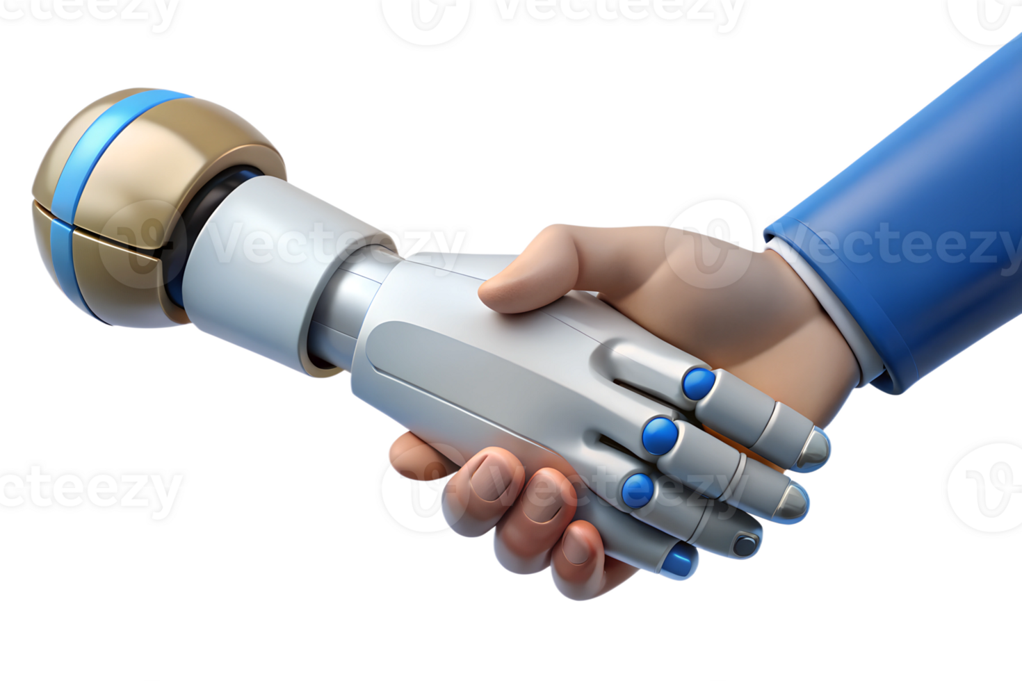 Human and robotic hands shaking in agreement 3d rendered illustration png