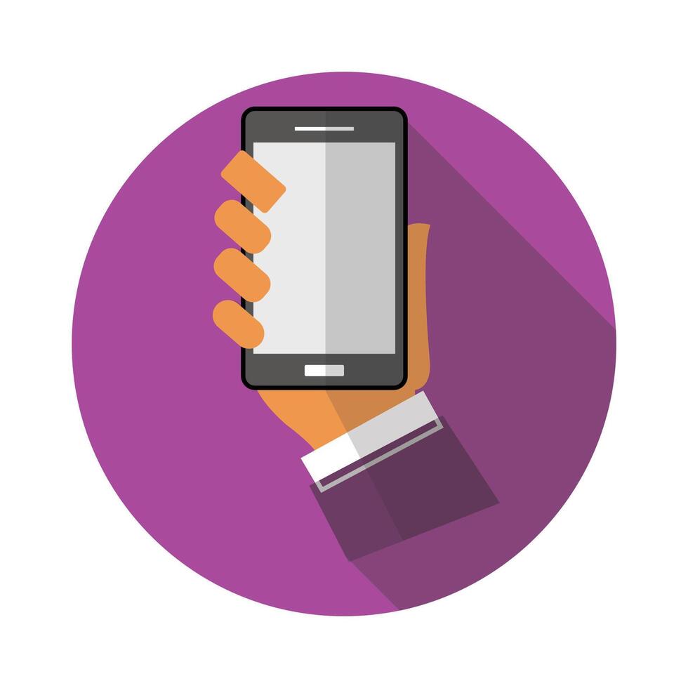 Smartphone in hand flat icon illustration on white background. vector