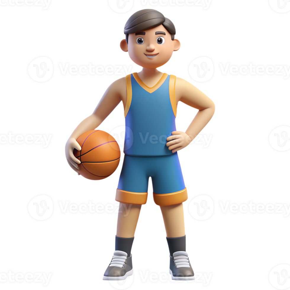 Cartoon guy basketball player 3d illustration isolated png