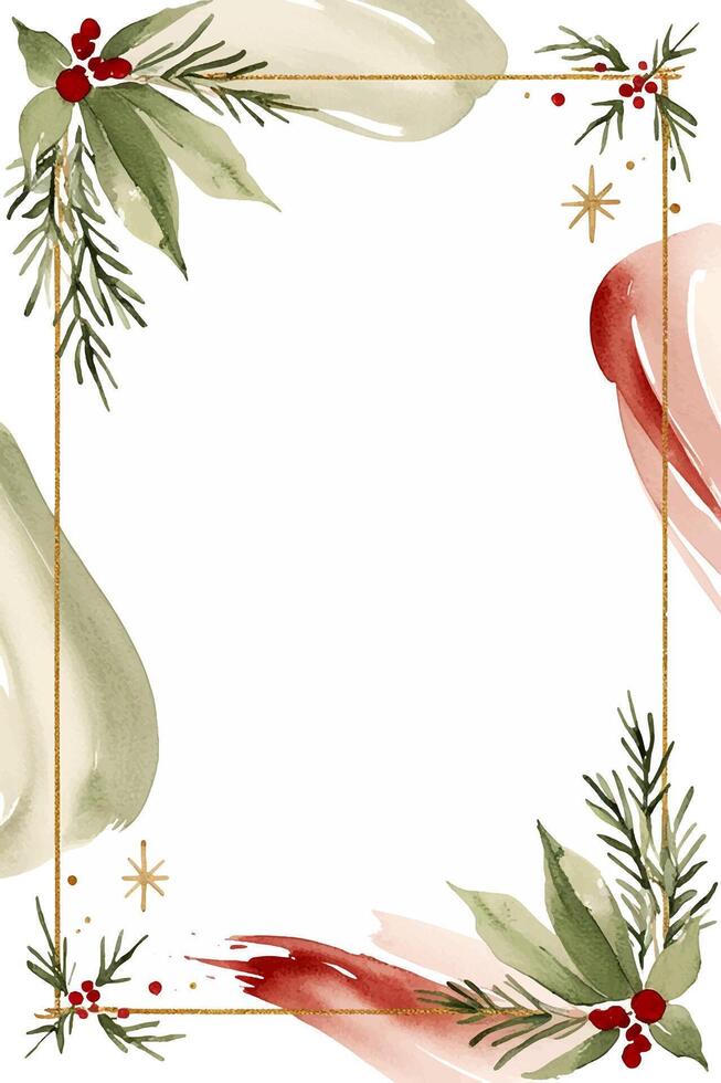 Watercolor template with splashes, branches, berries and blank space. Christmas card. Winter background vector