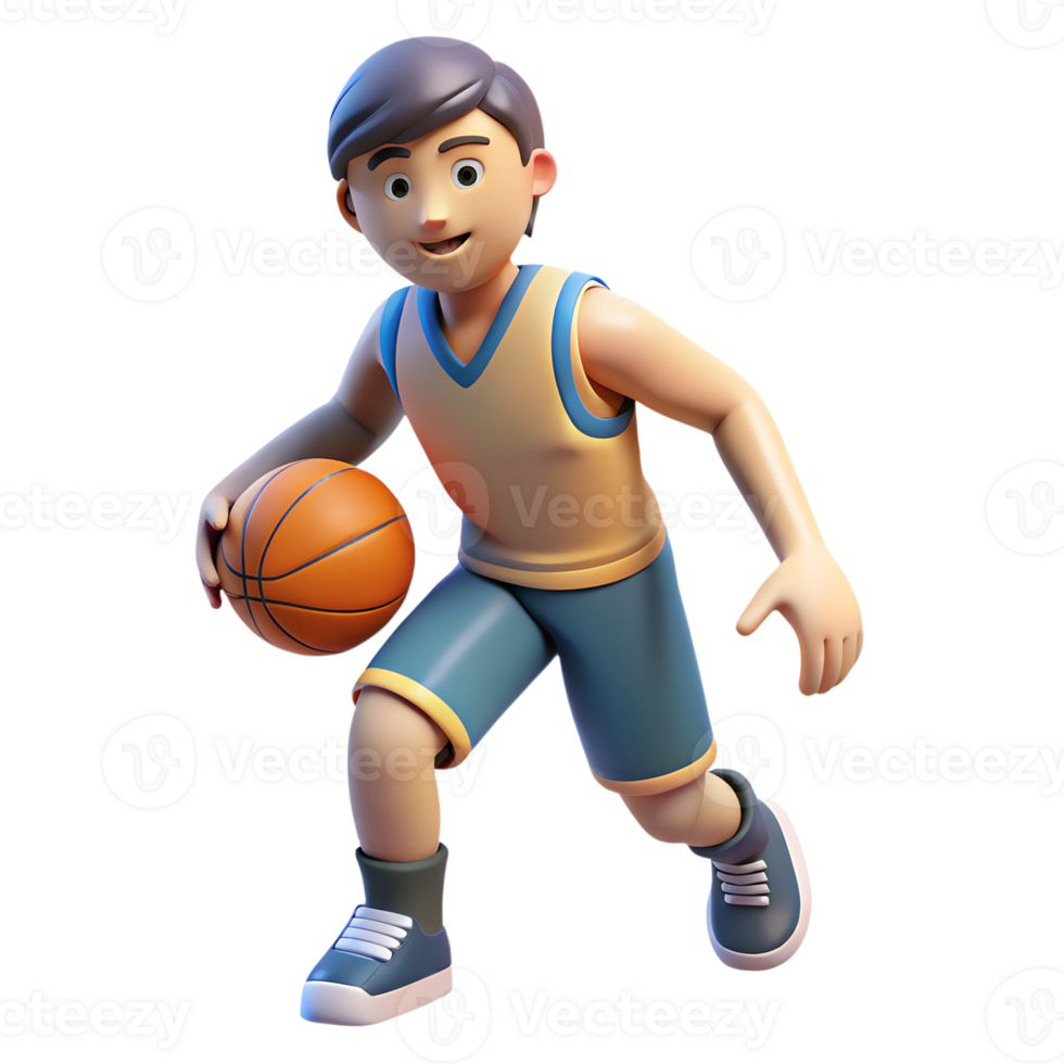 Cartoon guy is playing basketball 3d illustration isolated png