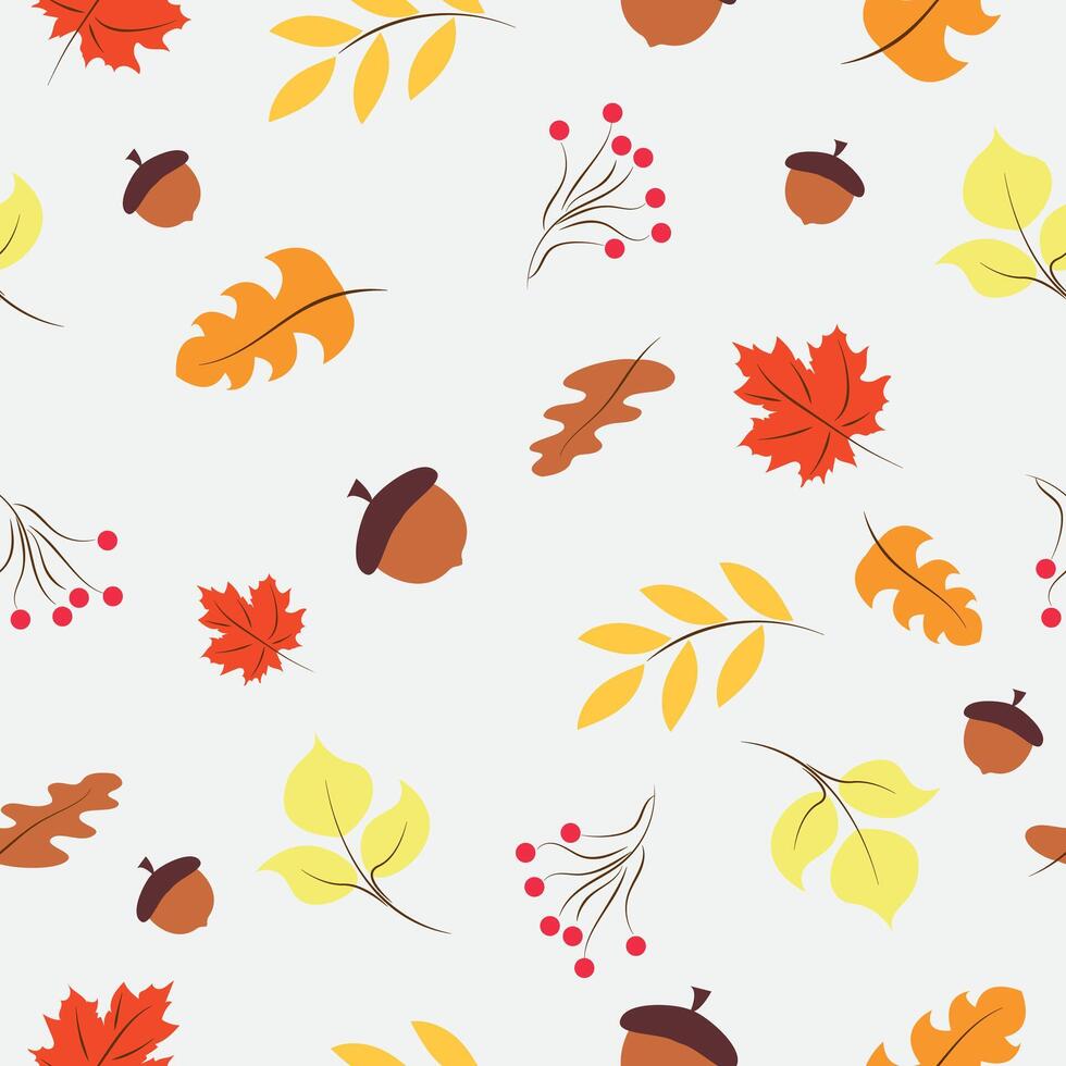 Autumn pattern. Seamless pattern. Yellow leaves and berries. vector