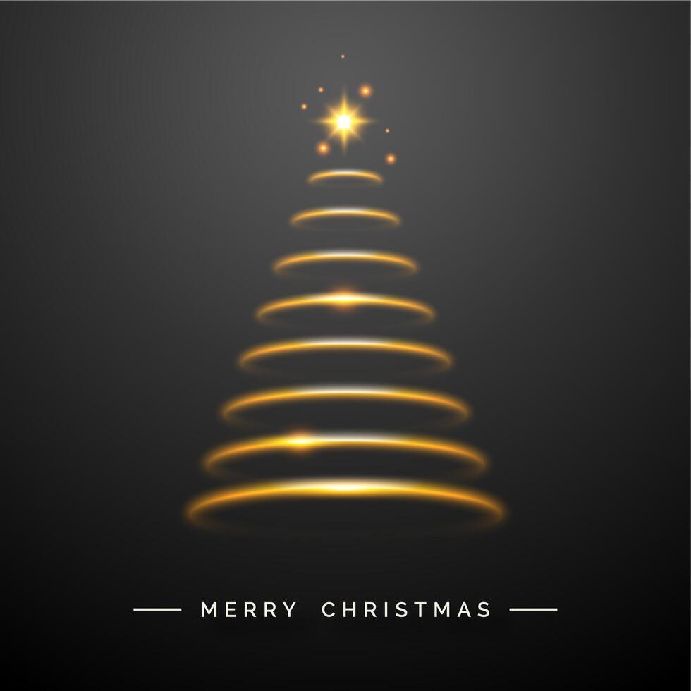 Simple, glowing Christmas tree with golden spiral lights and a bright star on top vector