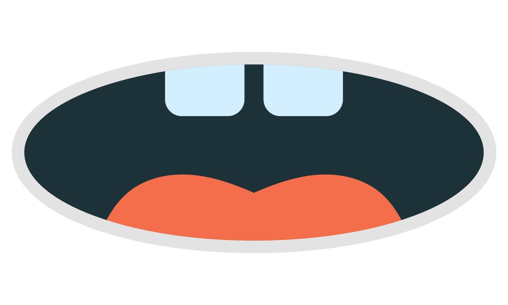 Flat cartoon illustration of mouth with two teeth isolated on white background. vector
