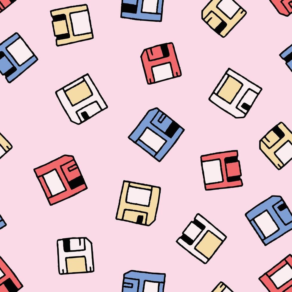 Floppy Disk Seamless Pattern illustration for Print, Wallpaper, Decoration. vector
