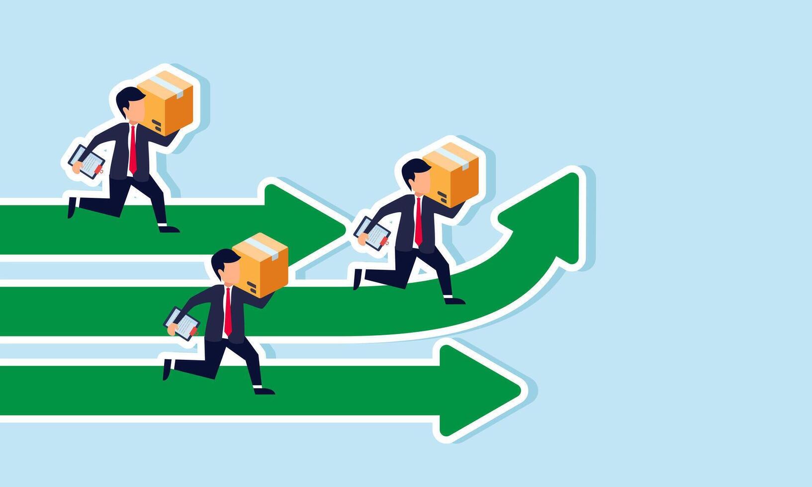 Businesspeople are racing while carrying package boxes and notepads, illustration of competition in the service industry and job sector vector
