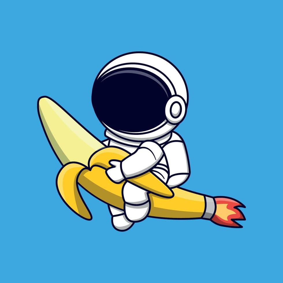 cartoon illustration of Astronaut Riding a Banana Rocket vector