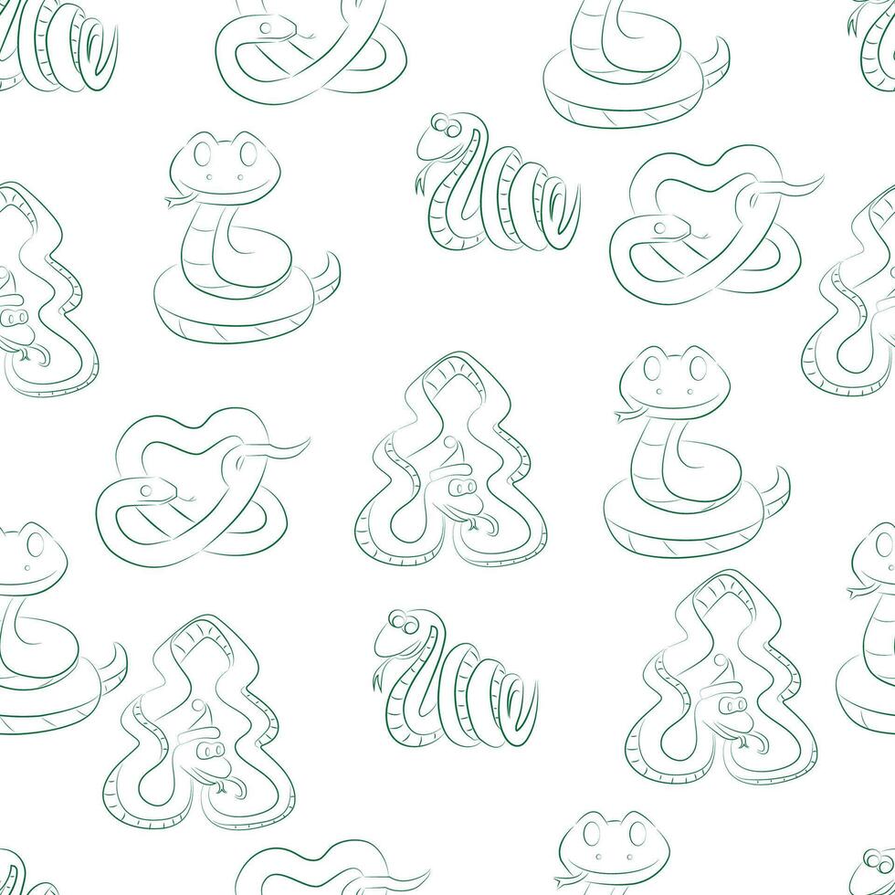 seamless pattern of stylized green contour snakes vector