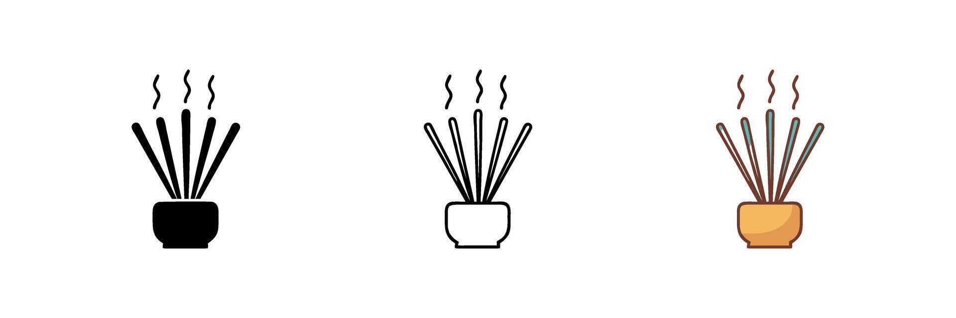 Three different types of incense sticks in a vase vector
